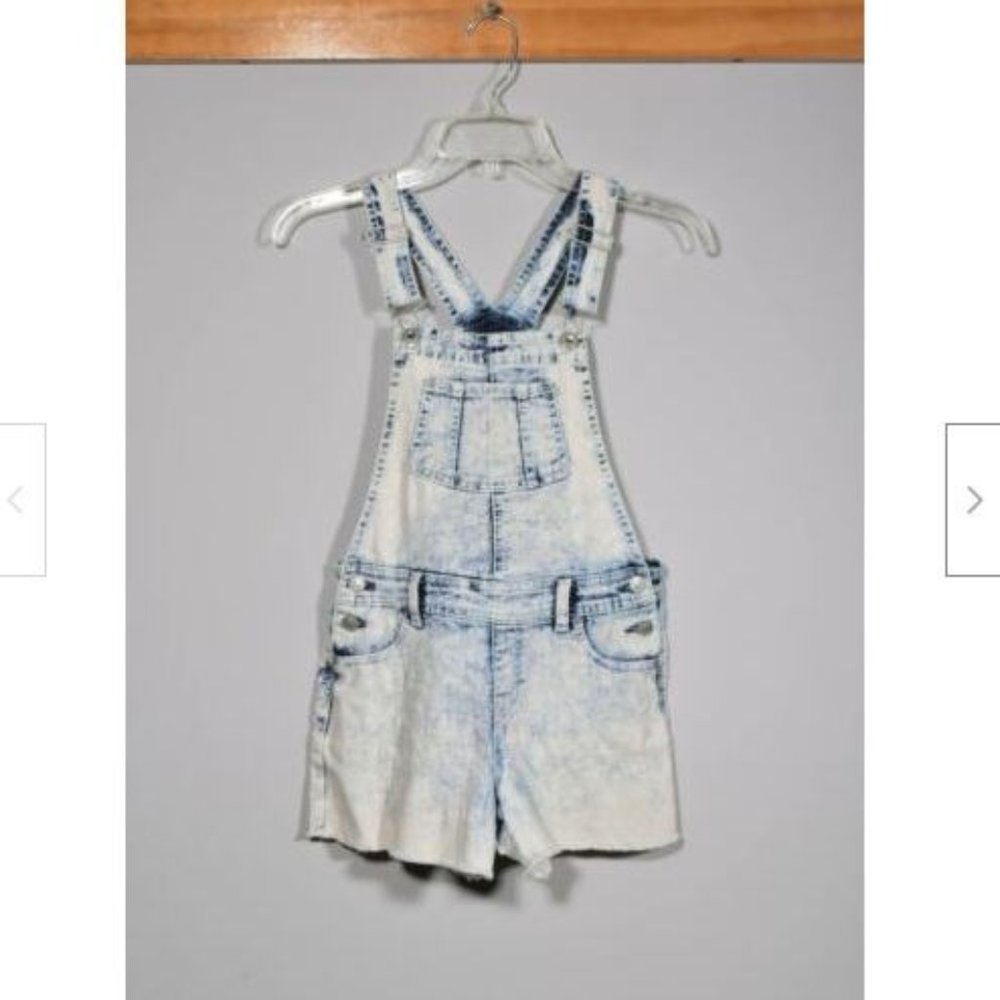 Jordache Blue Acid Bib Front Denim Short Overalls Romper Sz L 10/12
